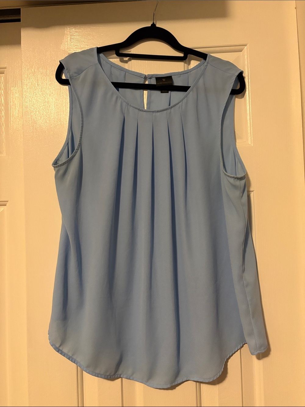 Worthington Light Blue Pleated Sleeveless Blouse